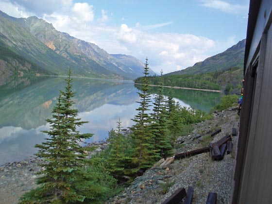Train along Bennett Lake